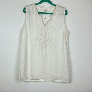 Charter Club Luxury 100% Linen Embroidered Peasant Cottage Core Tank Top XL